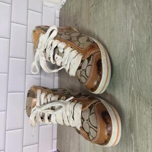 Coach Brendi Signature Canvas High Top Sneakers 6.5 Brown C Fabric